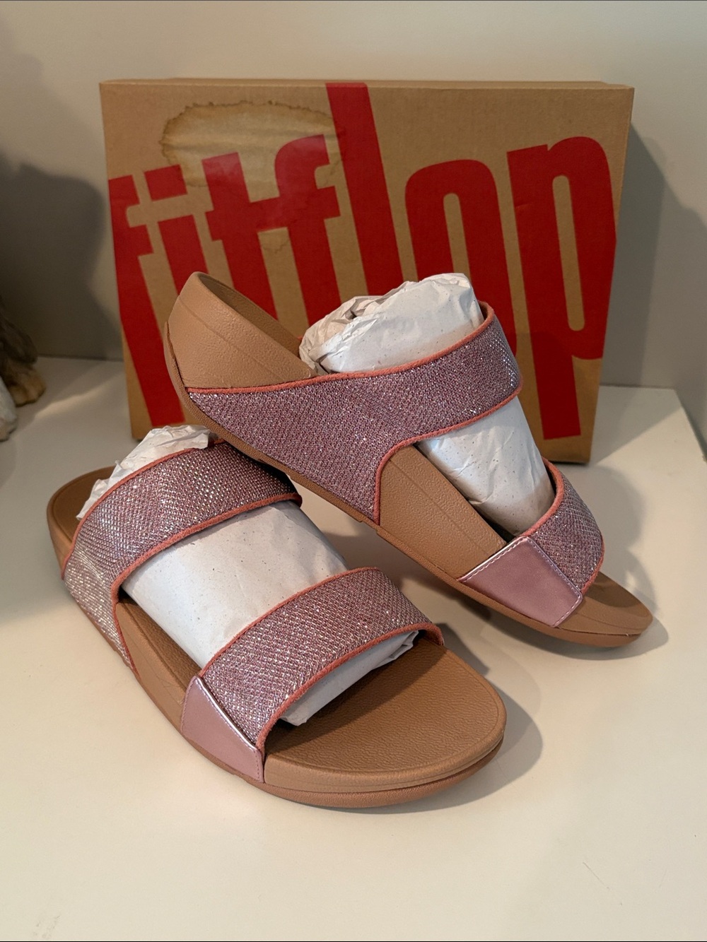 Fitflop lulu shimmerglitz desert blush slide sandal